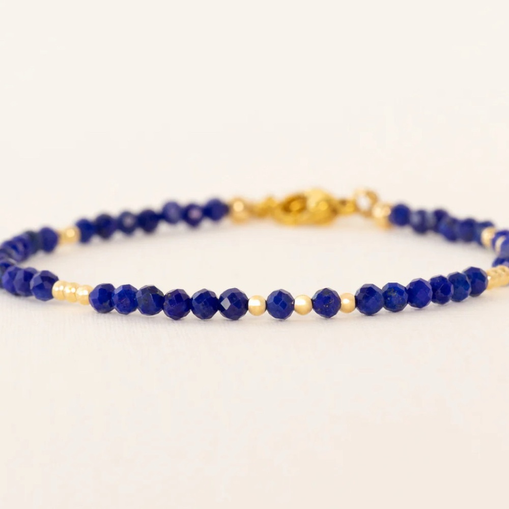 18k Gold Plated Lapis Beaded Bracelet. New. - Picture 4 of 9